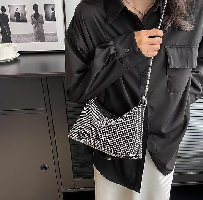 Audrey Silver Rhinestone Clutch