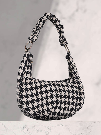 MINI WESST Black And White Graphic Hobo Bag(MWHB229PR)