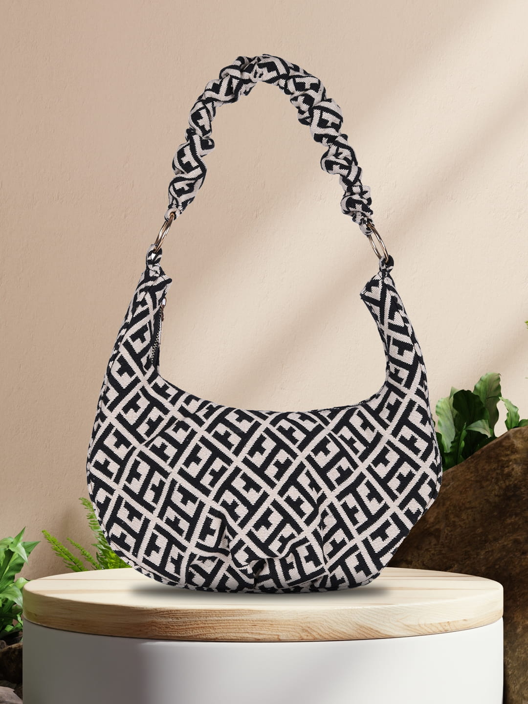 Black And White Graphic Hobo Bag