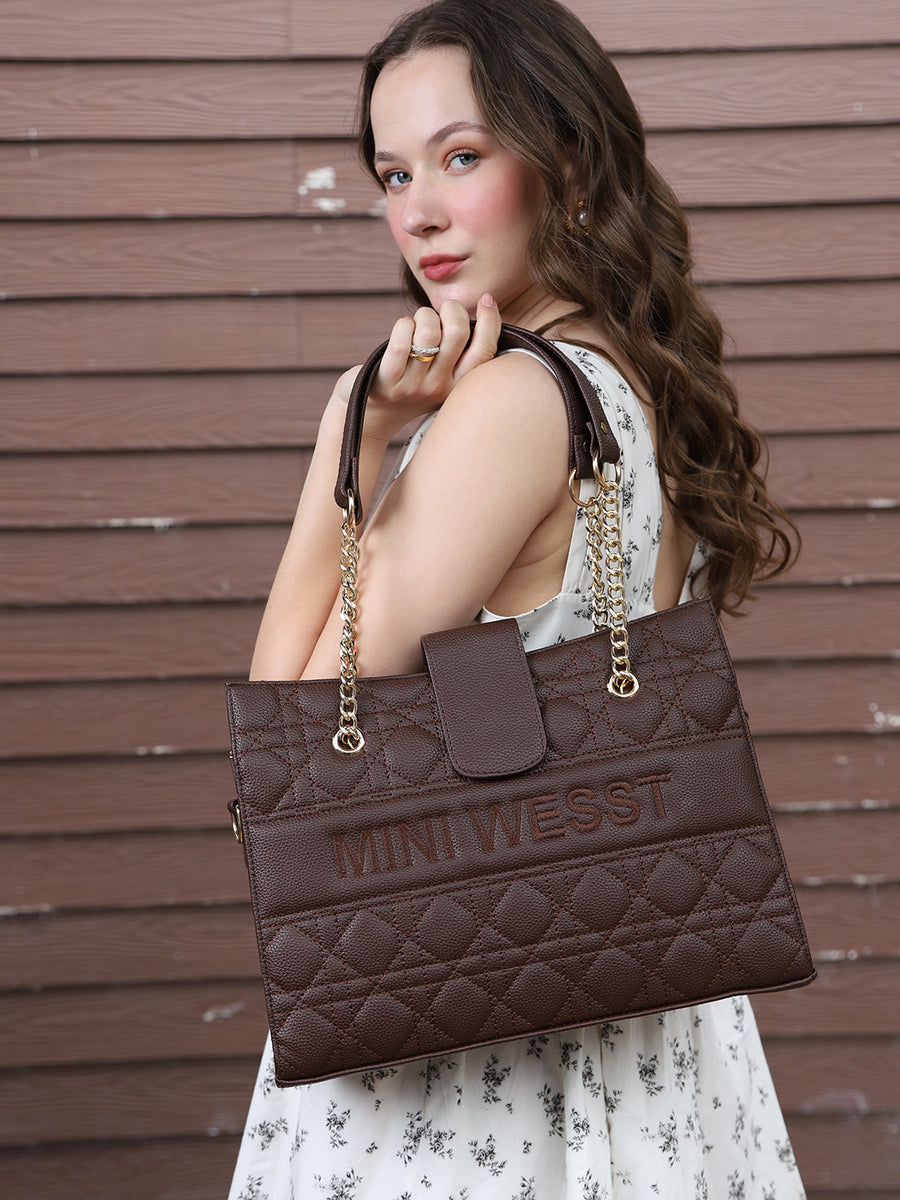 Mini Wesst Signature Brown Tote -Compact Tote for Office & Travel ...