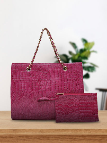 MINI WESST Pink Casual Solid Tote Bag with Moblie Pouch(MWTB055PK)