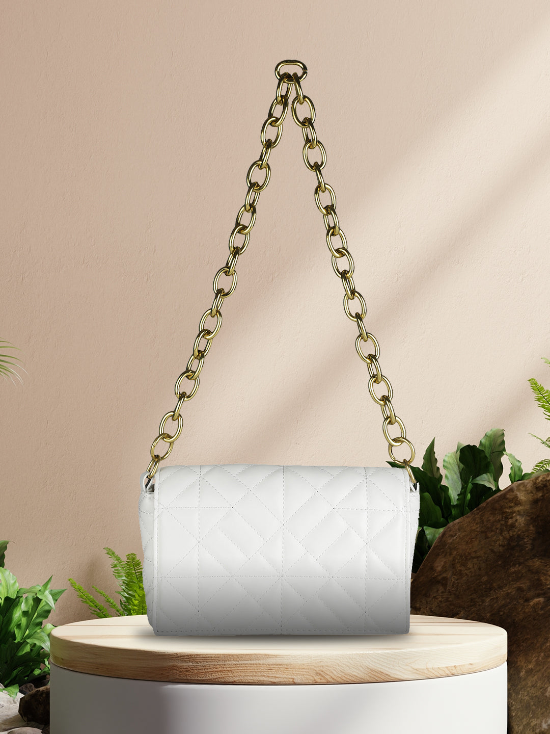 MINI WESST White Casual Solid Shoulder Bag(MWHB147WT)