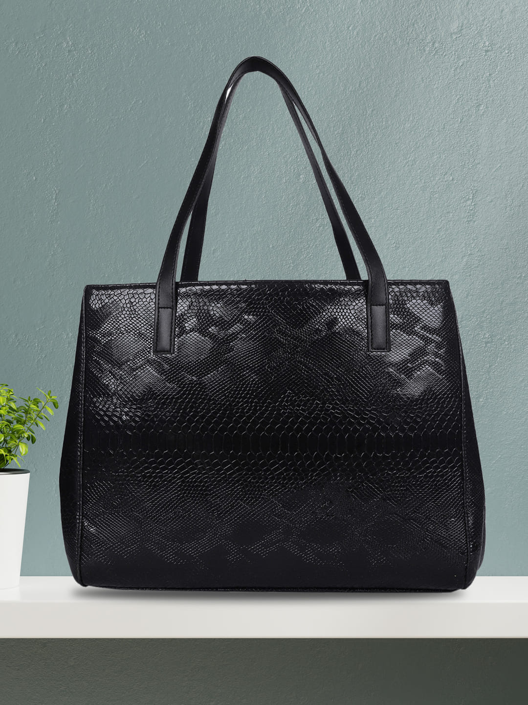 MINI WESST Black Textured Tote Bag(MWTB103BL)