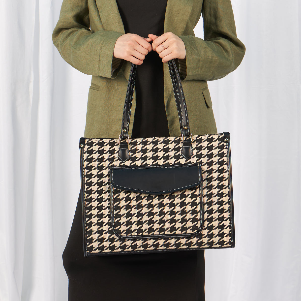 Go Socials Houndstooth Tote Bag