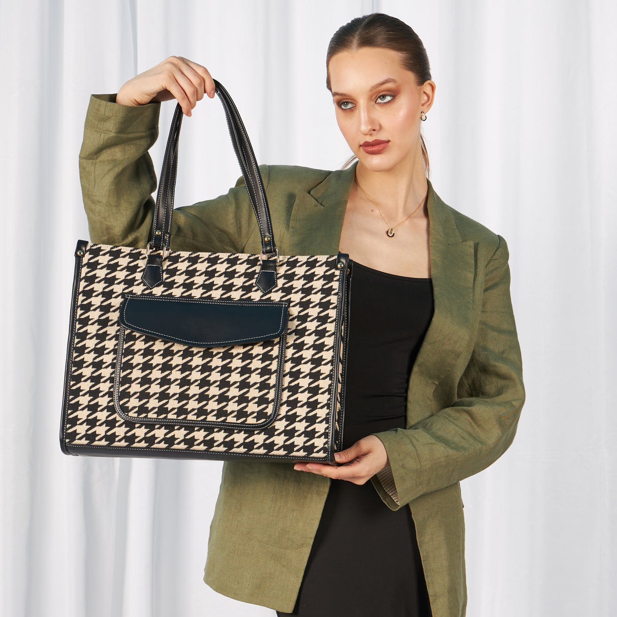 Go Socials Houndstooth Tote Bag