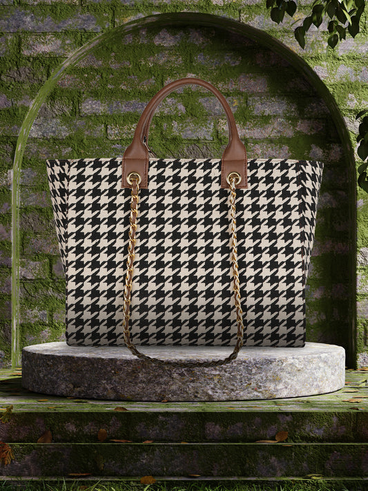 RHIANA TOTE HOUNDSTOOTH TOTE MINI WESST Brown Casual Graphic Tote Bag