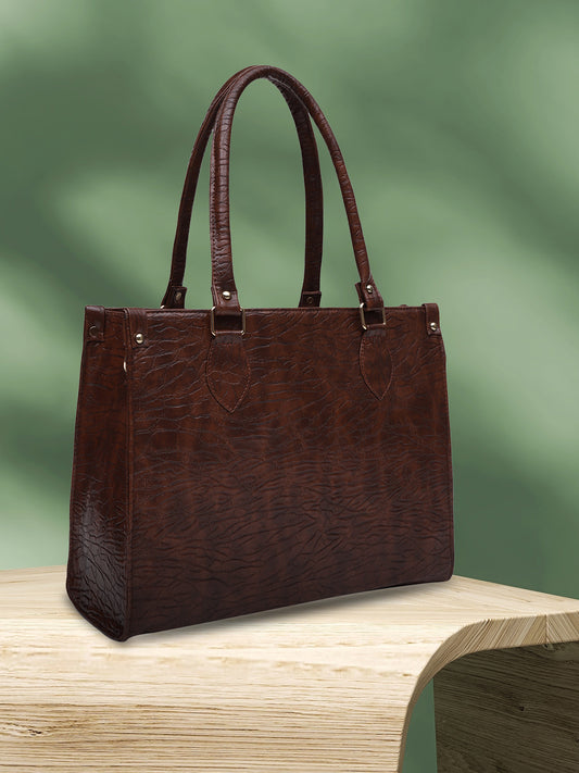 MINI WESST KAREN BAGS Brown Casual Textured Tote Bag(MWTB081BR)