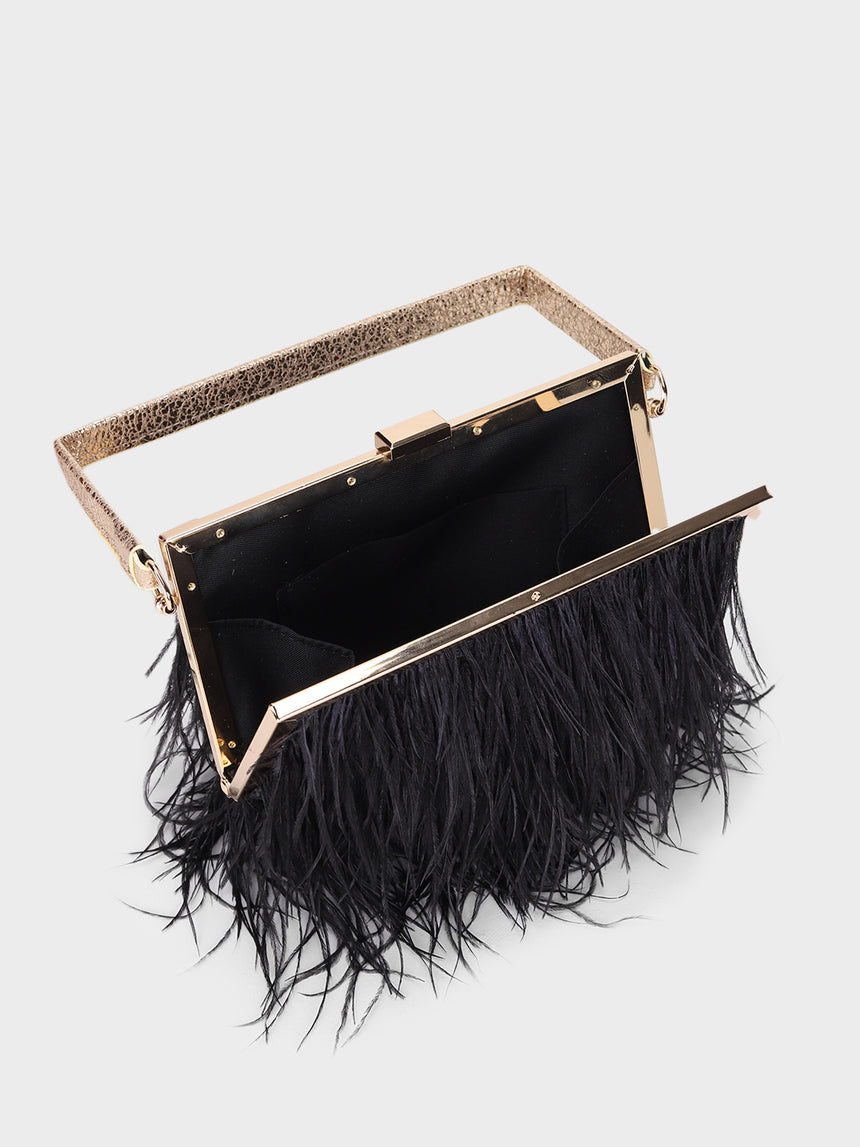 Feather Black Clutch