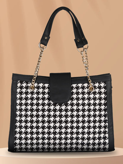MINI WESST Black And White Textured Tote Bag(MWTB088MH)