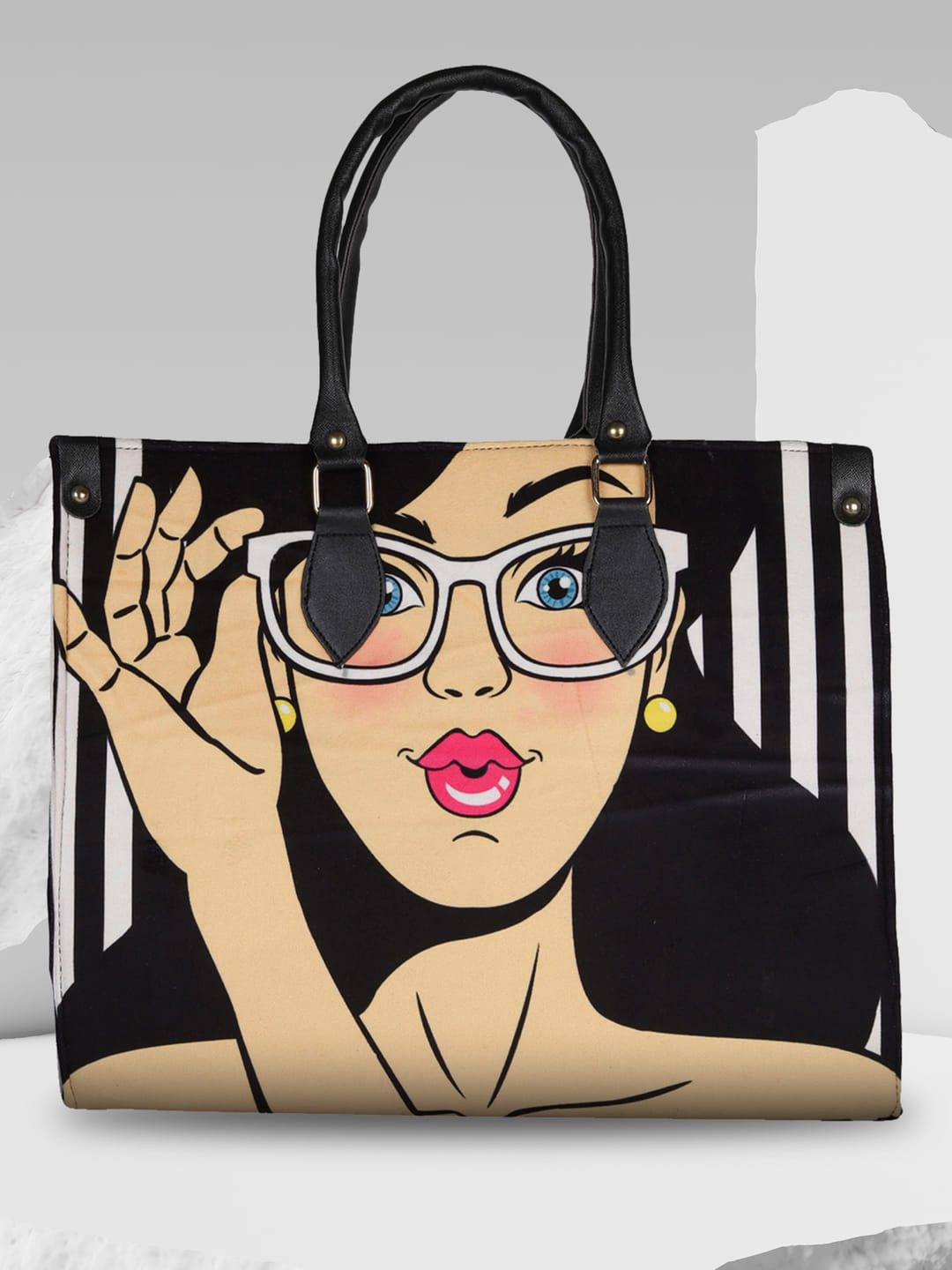 MINI WESST Black And White Graphic Tote Bag(MWTB100PR)