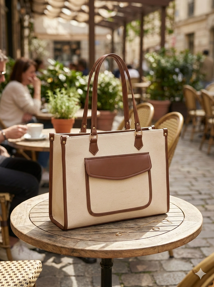 Go Socials Canvas Beige Tote Bag