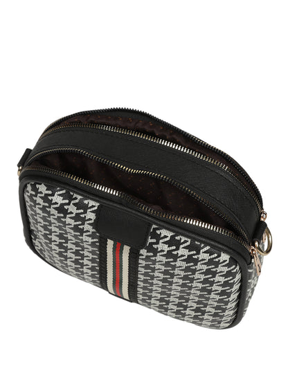 MINI WESST Black Casual Checked Sling Bag(MWHB134BL)