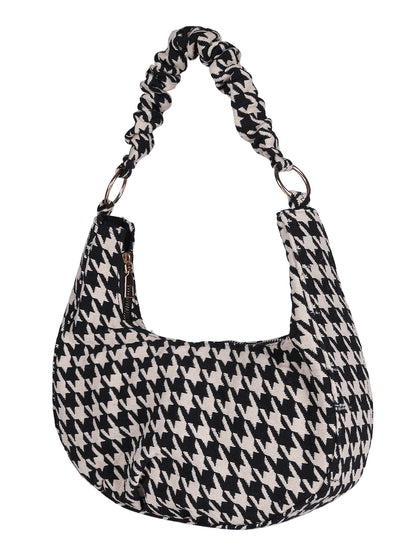 MINI WESST Black And White Graphic Hobo Bag(MWHB229PR)