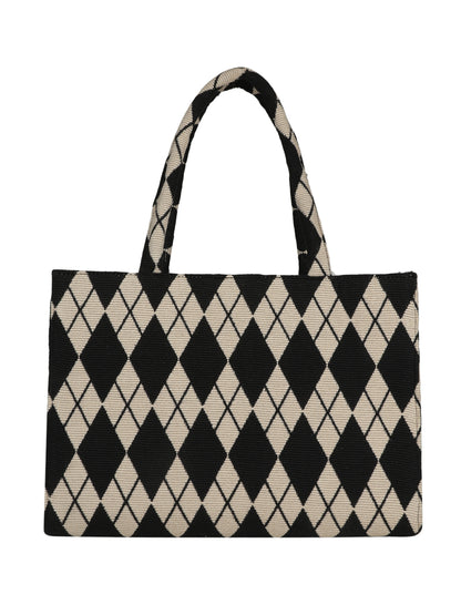 MINI WESST White Casual Checked Tote Bag(MWTB047PR)