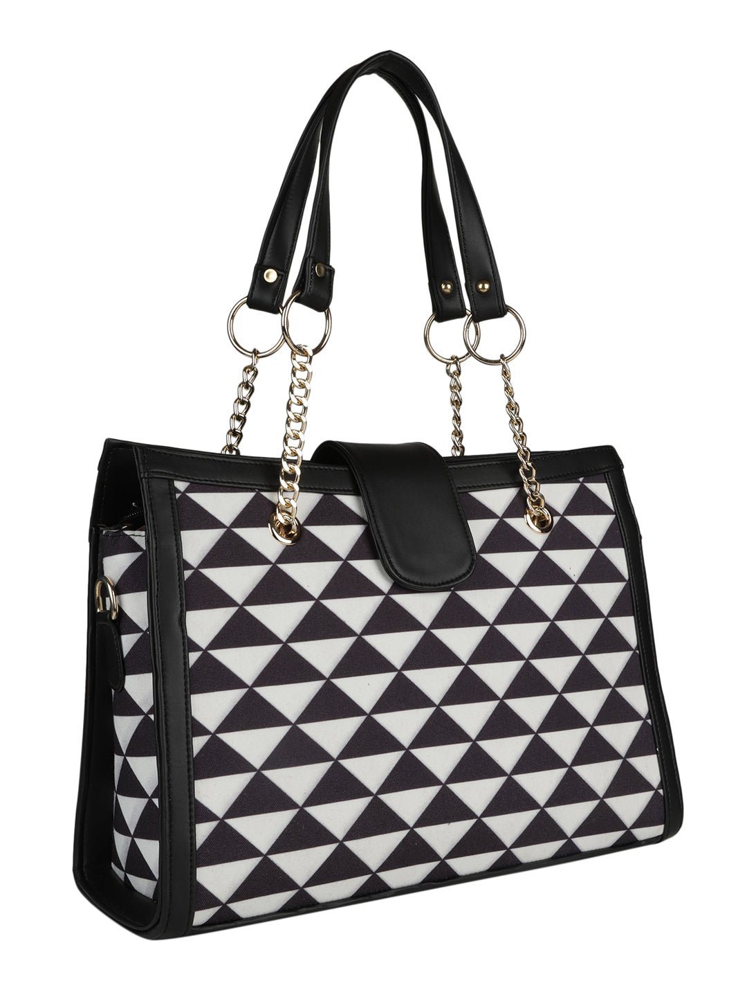 MINI WESST White Casual Checked Tote Bag(MWTB053PR)