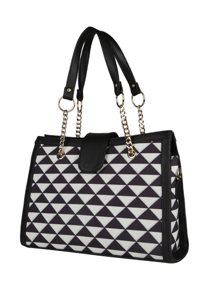 MINI WESST White Casual Checked Tote Bag(MWTB053PR)
