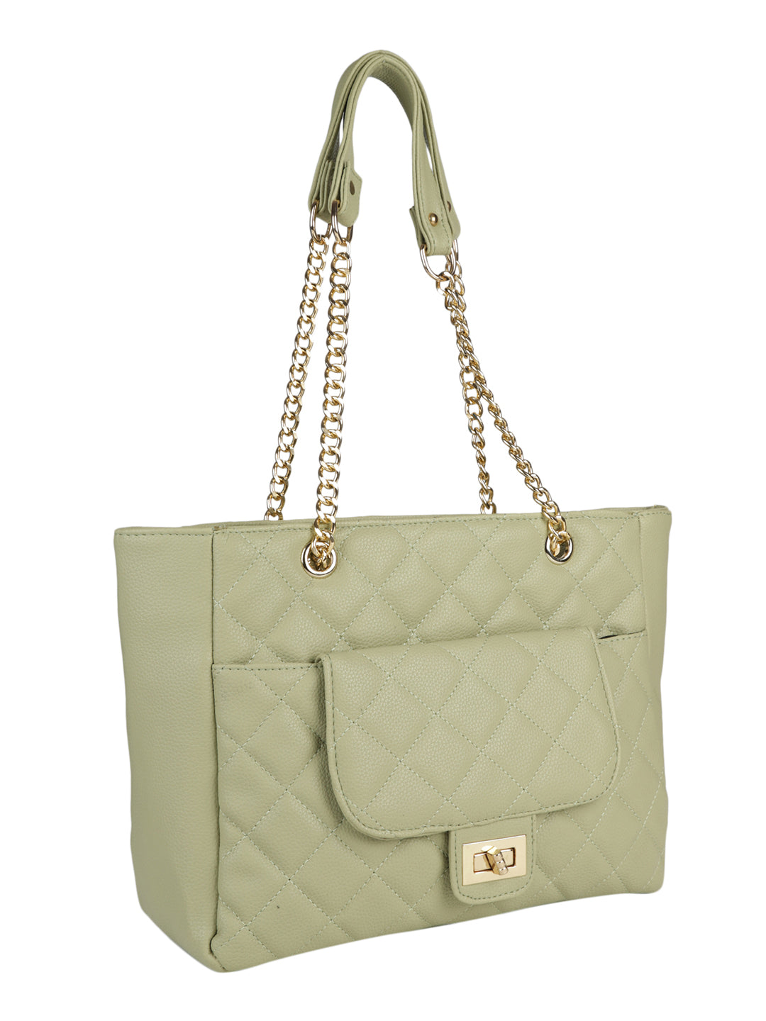 Green Casual Solid Handheld Bag