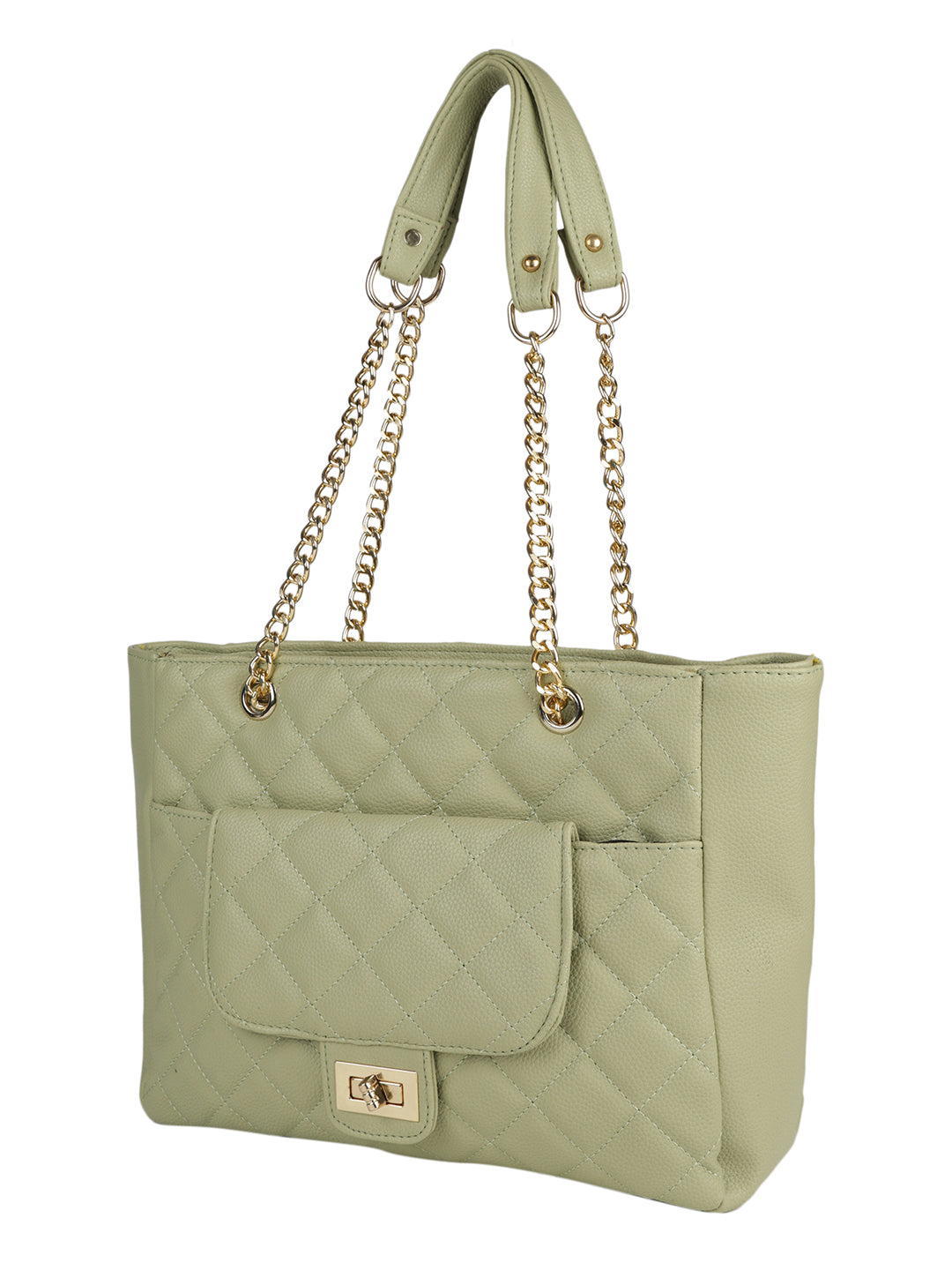 Green Casual Solid Handheld Bag