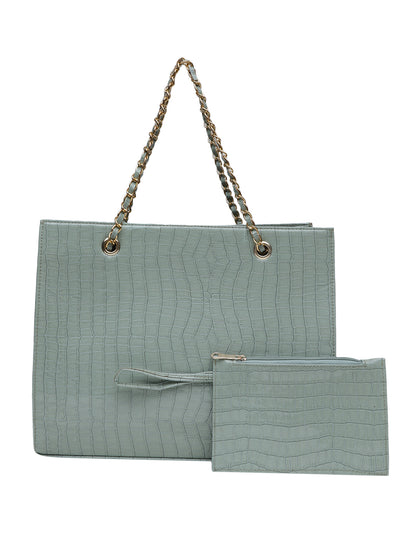 MINI WESST Green Casual Solid Tote Bag with Moblie Pouch(MWTB056GR)