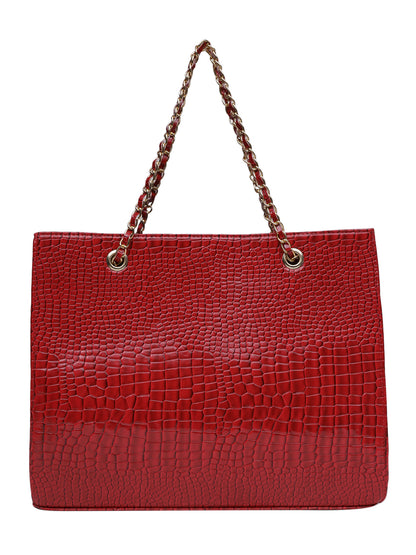 MINI WESST Red Casual Solid Tote Bag with Moblie Pouch(MWTB059RD)