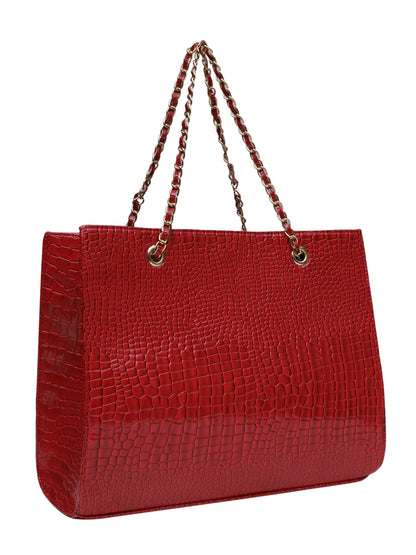 MINI WESST Red Casual Solid Tote Bag with Moblie Pouch(MWTB059RD)