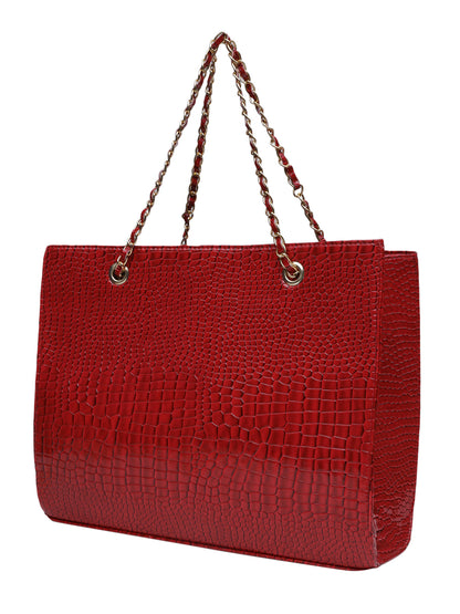 MINI WESST Red Casual Solid Tote Bag with Moblie Pouch(MWTB059RD)