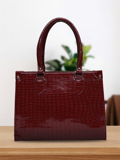 MINI WESST Red Casual Textured Tote Bag(MWTB060RD)
