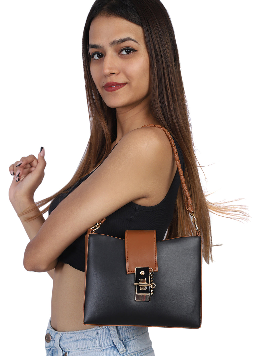 MINI WESST Black Solid Handheld Bag(MWHB215BLR)