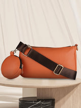 Orange Casual Solid Sling Bag with Round Pouch