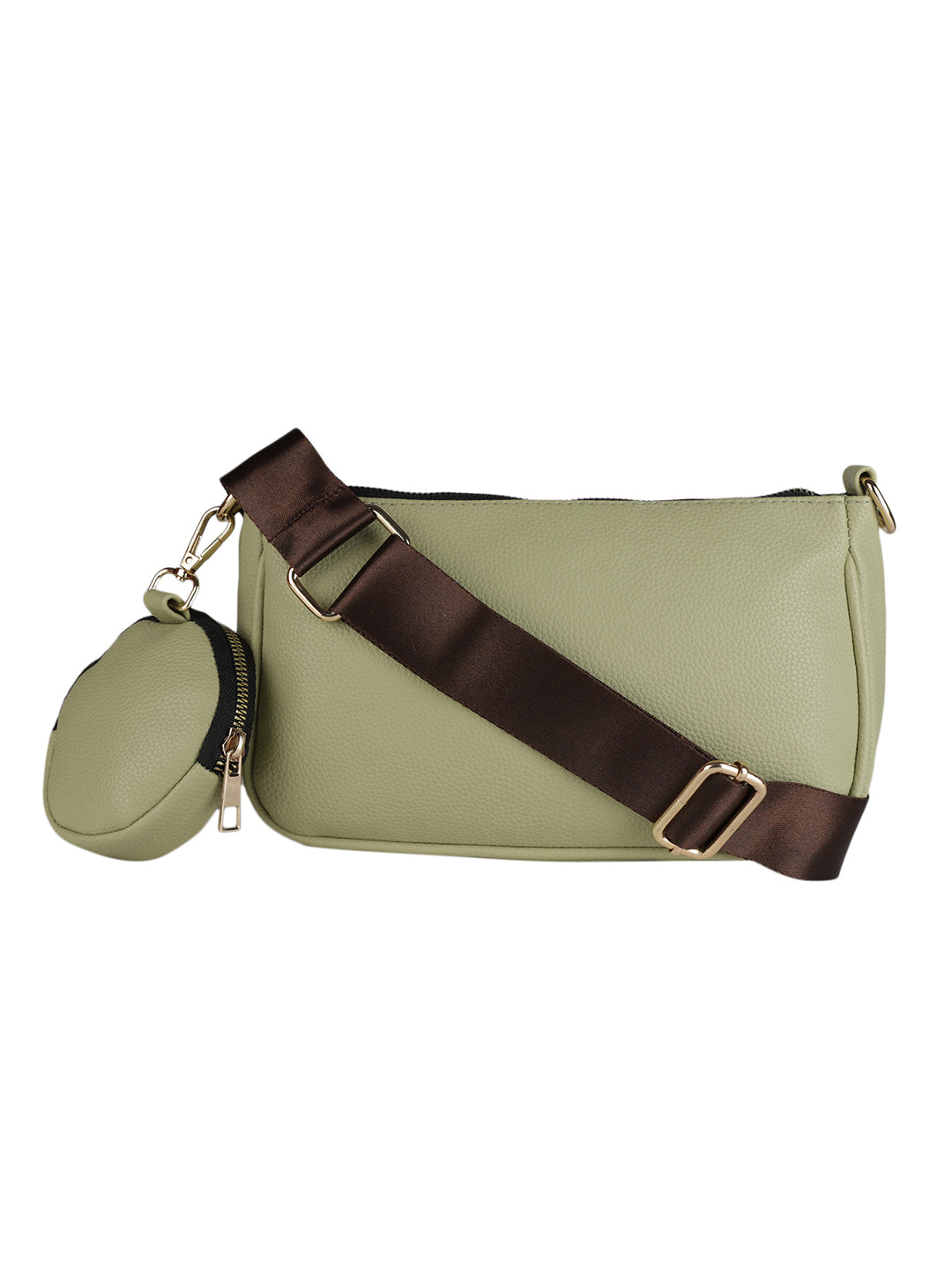 MINI WESST Green Casual Solid Sling Bag with Round Pouch(MWHB156GR)