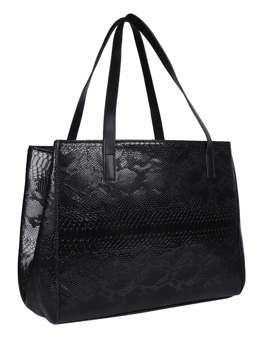 MINI WESST Black Textured Tote Bag(MWTB103BL)