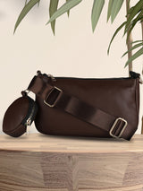 Brown Casual Solid Sling Bag with Round Pouch