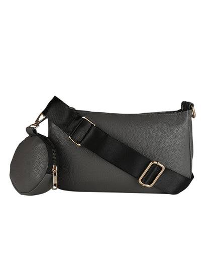 MINI WESST Grey Casual Solid Sling Bag with Round Pouch(MWHB158GY)