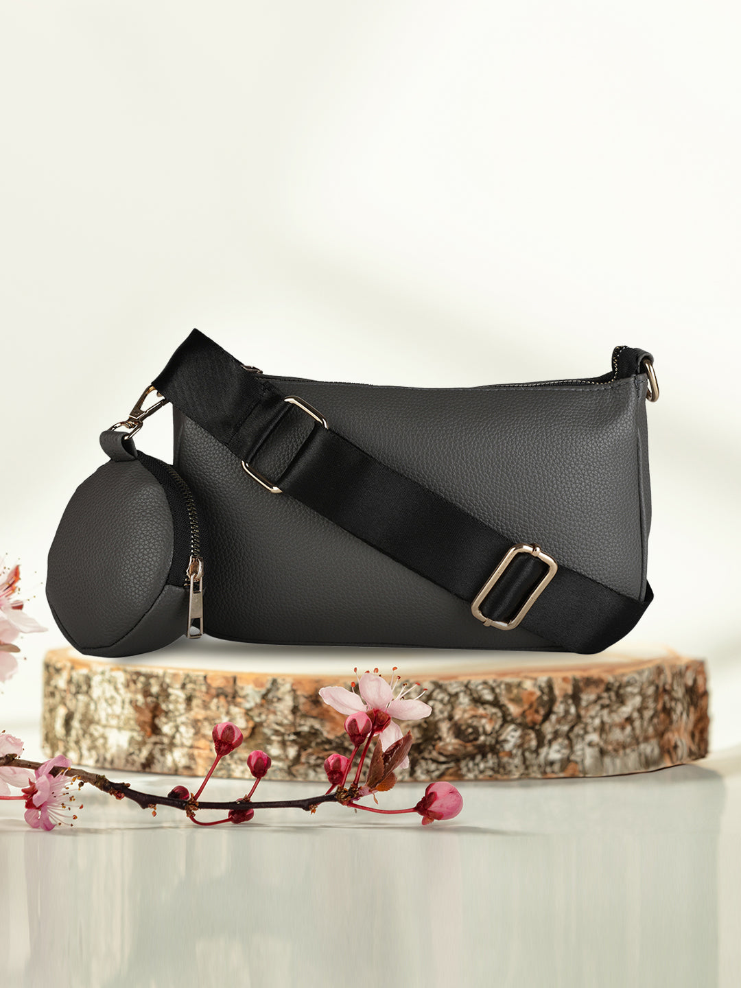 MINI WESST Grey Casual Solid Sling Bag with Round Pouch(MWHB158GY)