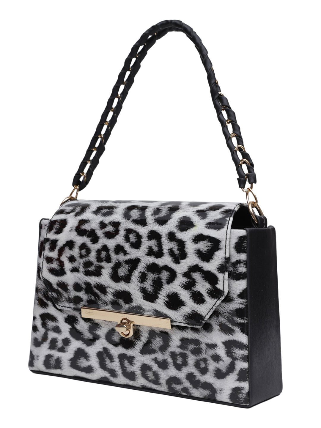 White Casual Animal Printed Handheld Bag