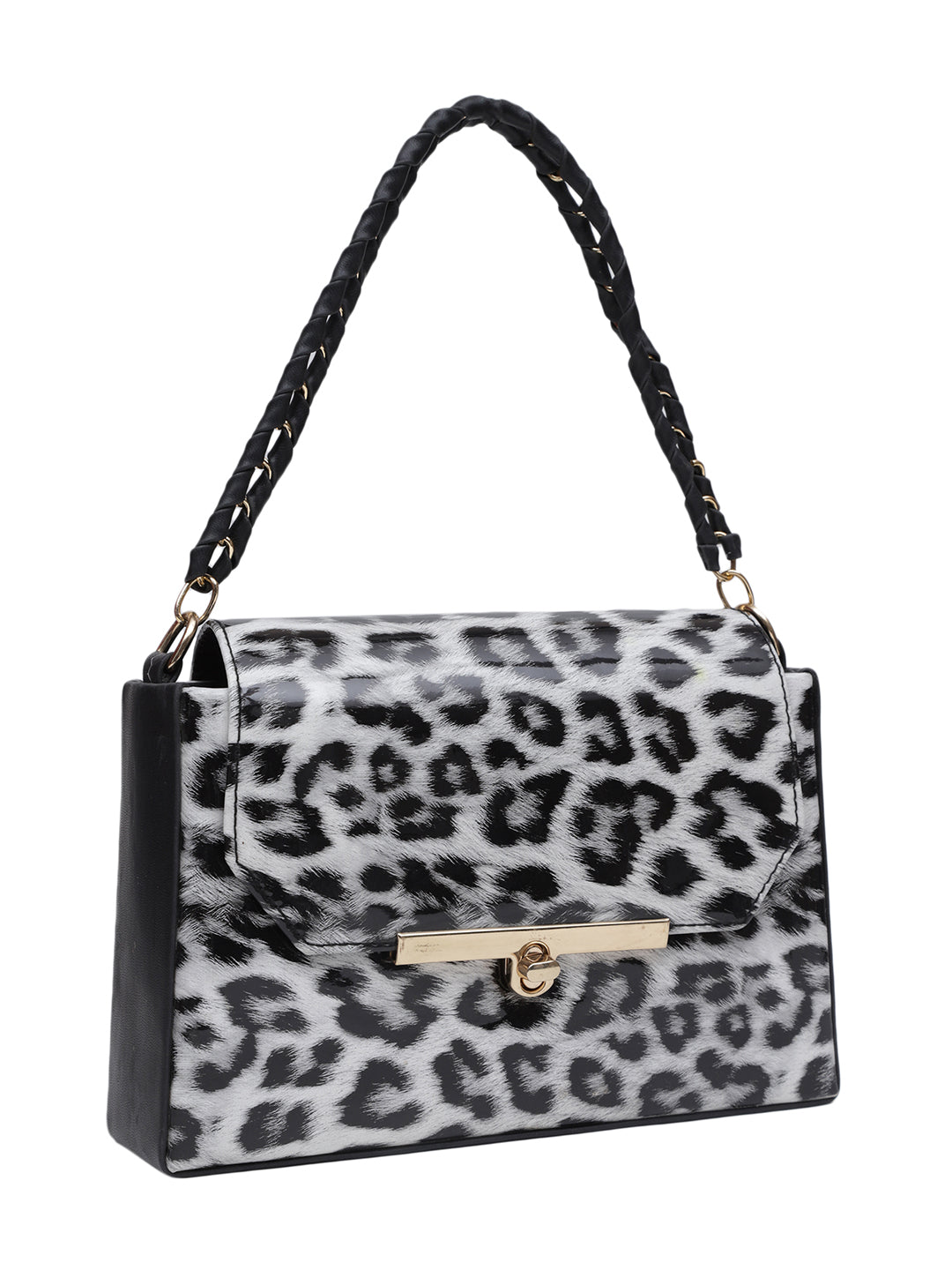 White Casual Animal Printed Handheld Bag