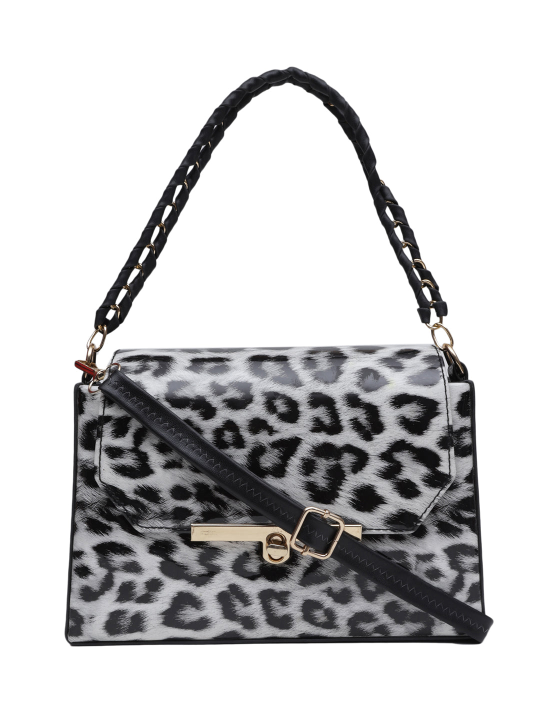 White Casual Animal Printed Handheld Bag