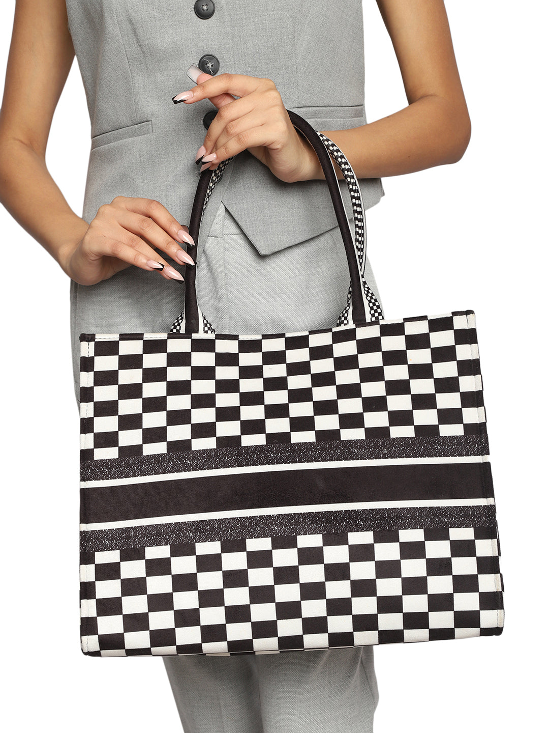 Multi Color chequered tote bag