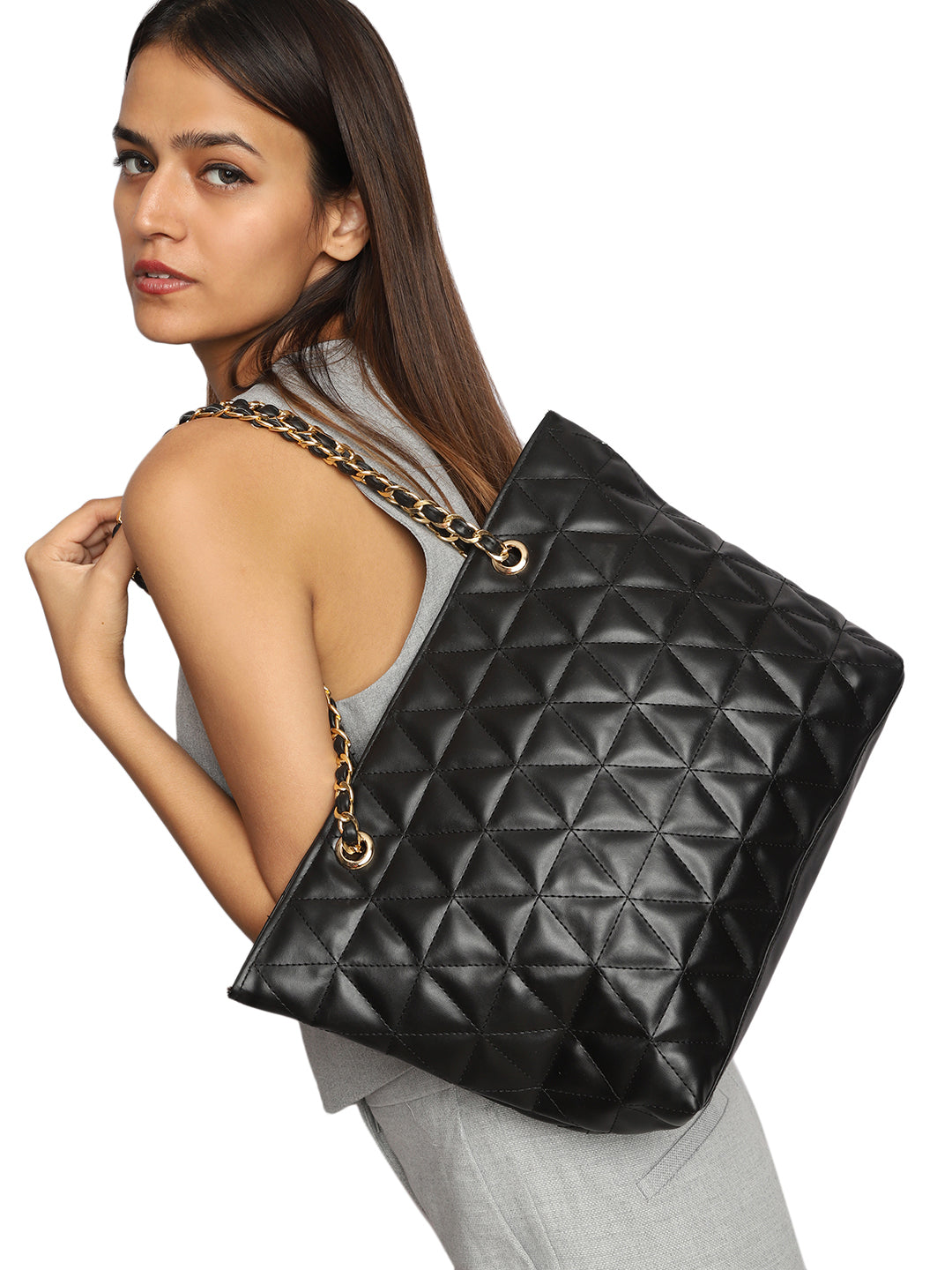 Black Solid Shoulder Bag