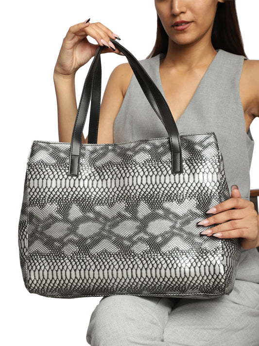 MINI WESST Grey Textured Tote Bag(MWTB101GY)