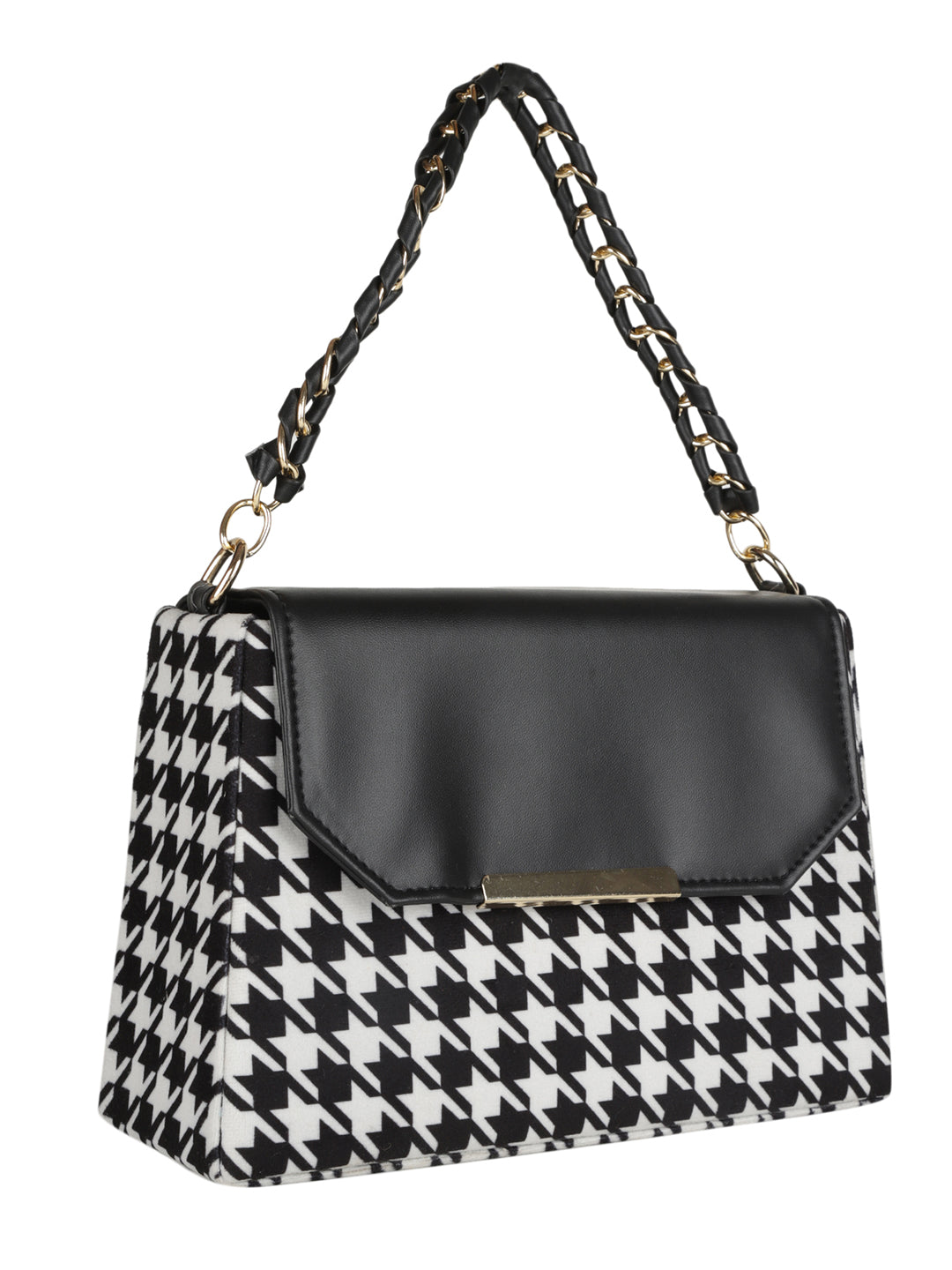 Black Casual Checked Handheld Bag