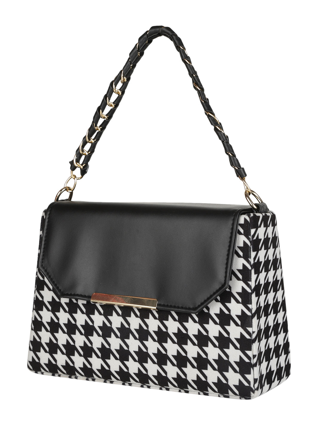 Black Casual Checked Handheld Bag