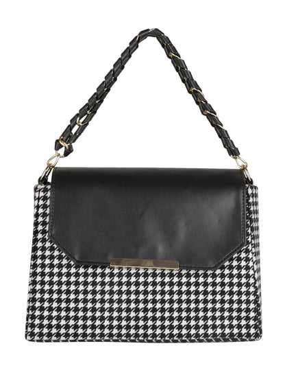 MINI WESST Black Casual Checked Handheld Bag(MWHB178PR)