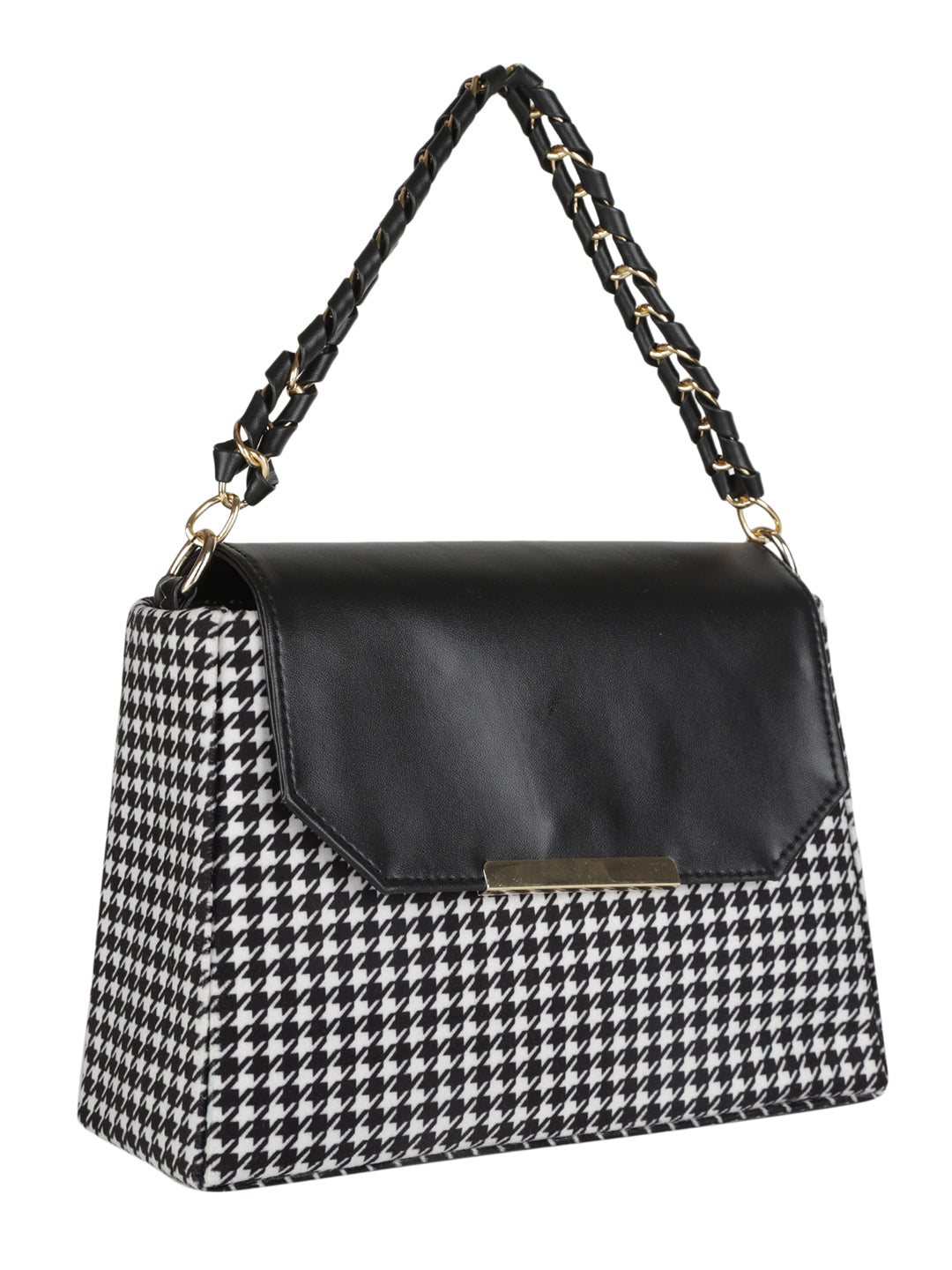 Black Casual Checked Handheld Bag