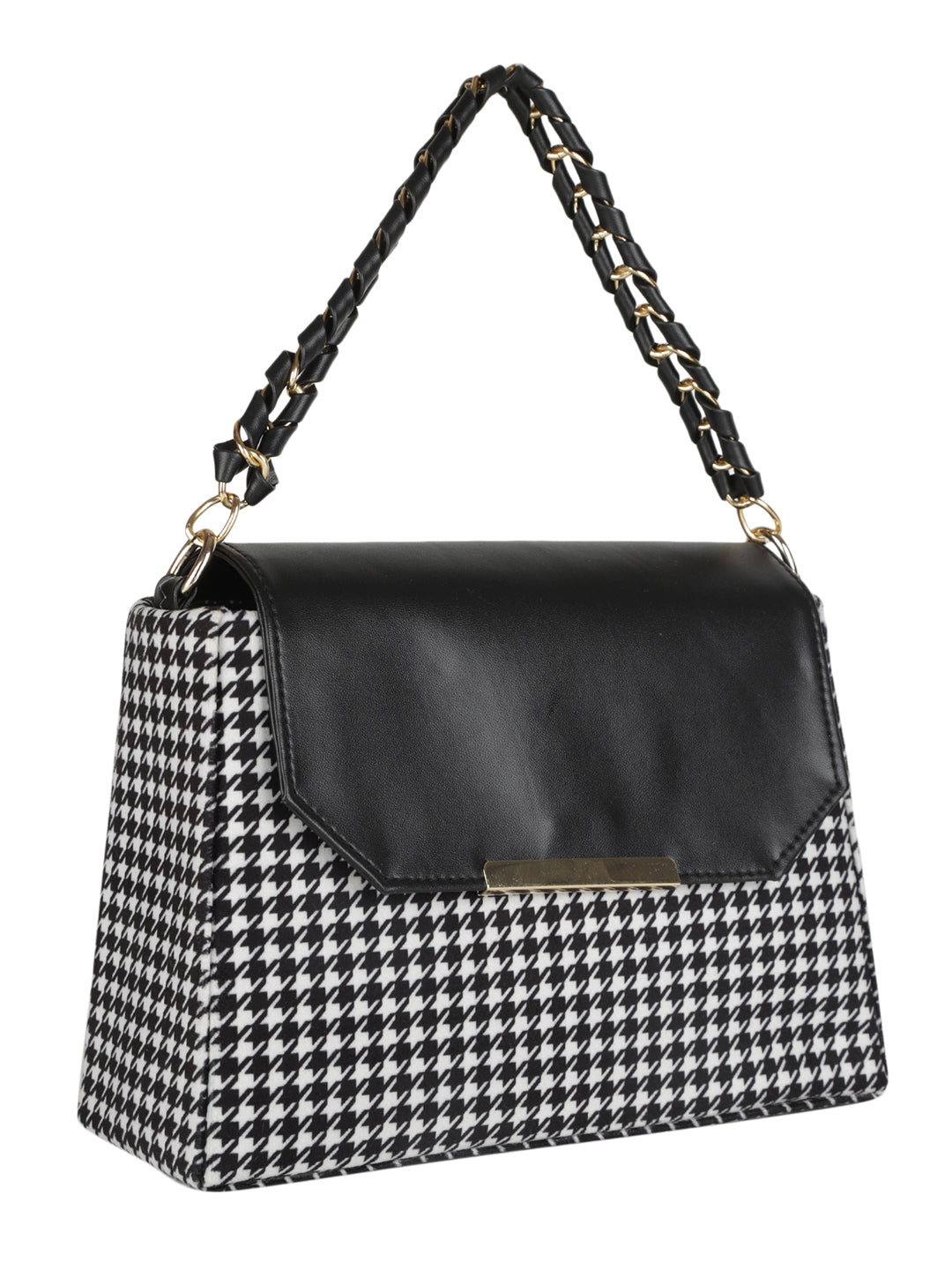 MINI WESST Black Casual Checked Handheld Bag(MWHB178PR)