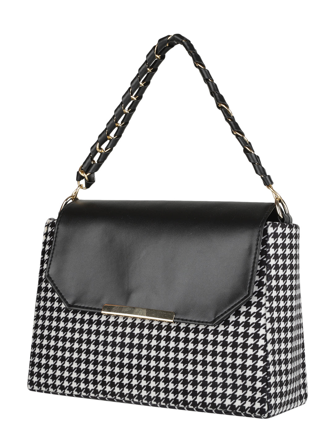 Black Casual Checked Handheld Bag