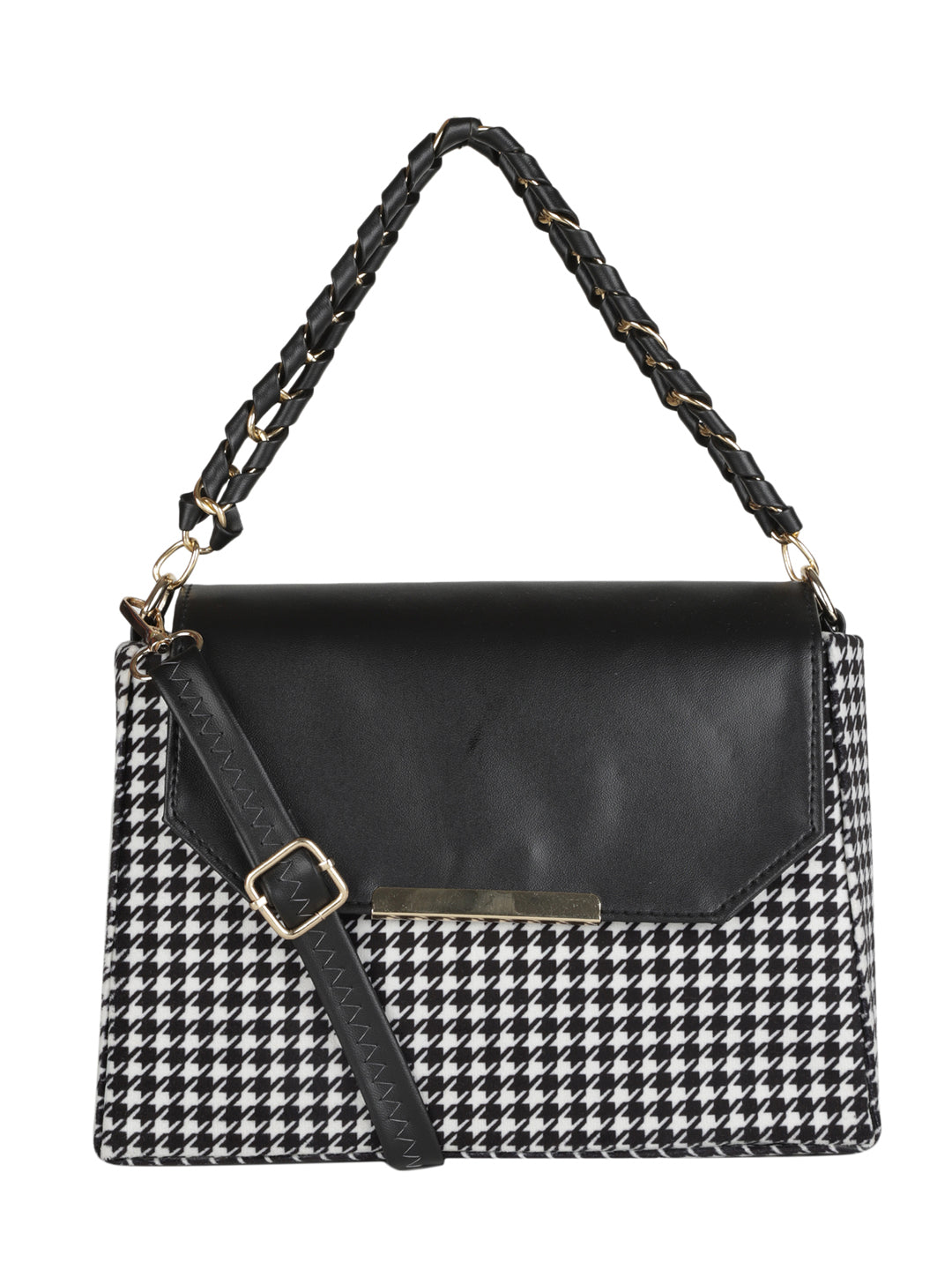 Black Casual Checked Handheld Bag