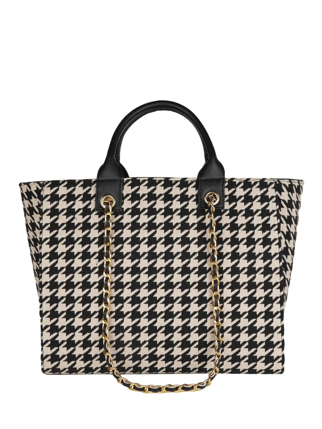 RIHANA TOTE HOUNDSTOOTH TOTE MINI WESST Black Casual Graphic Tote Bag(MWTB075PR)