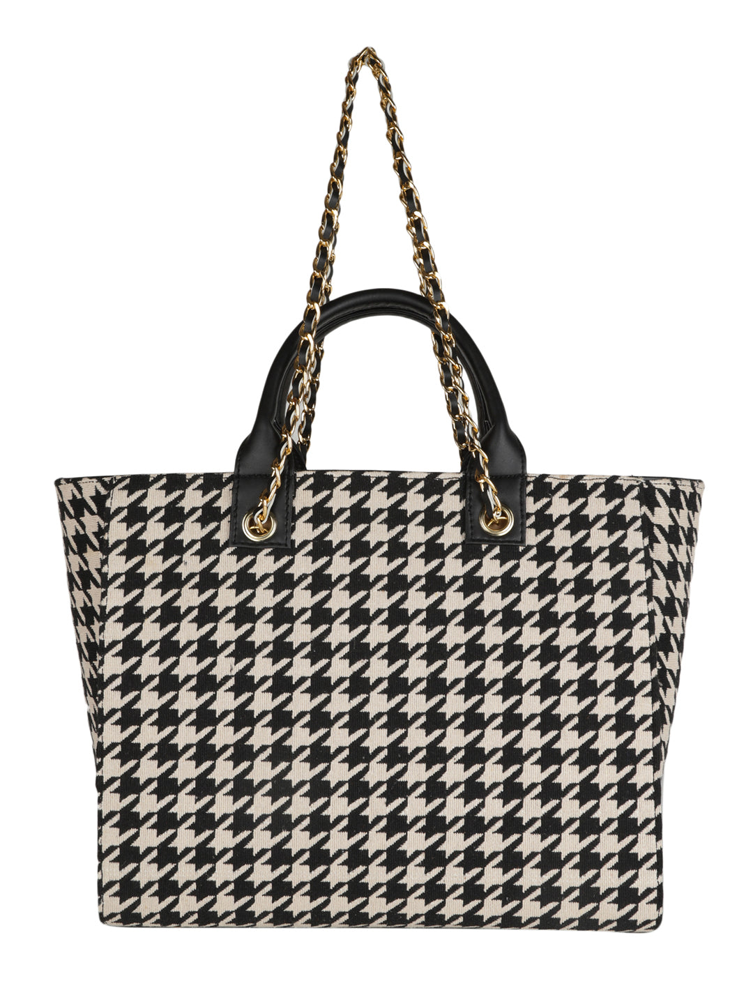 RIHANA TOTE HOUNDSTOOTH TOTE MINI WESST Black Casual Graphic Tote Bag(MWTB075PR)
