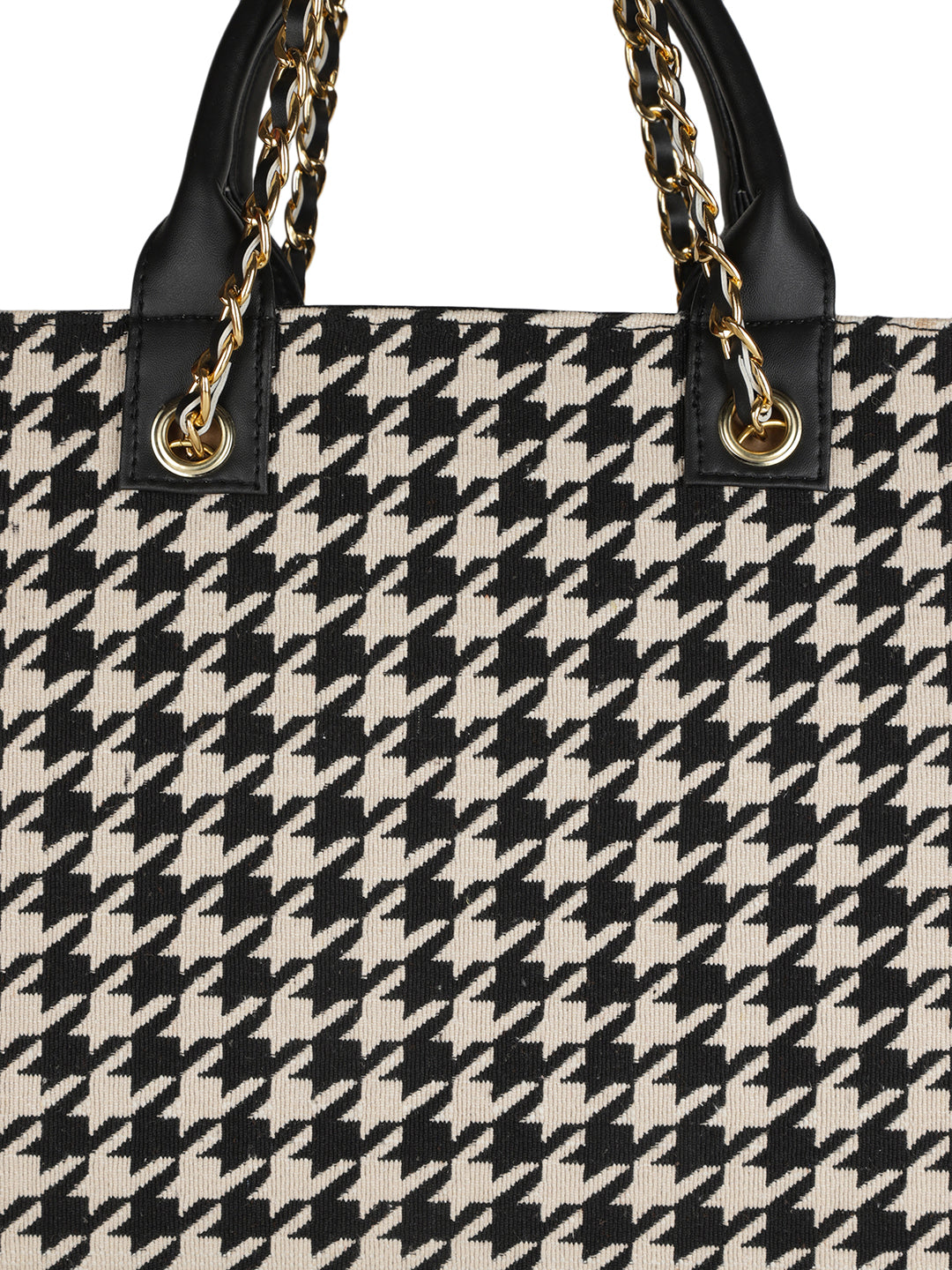 RIHANA TOTE HOUNDSTOOTH TOTE MINI WESST Black Casual Graphic Tote Bag(MWTB075PR)